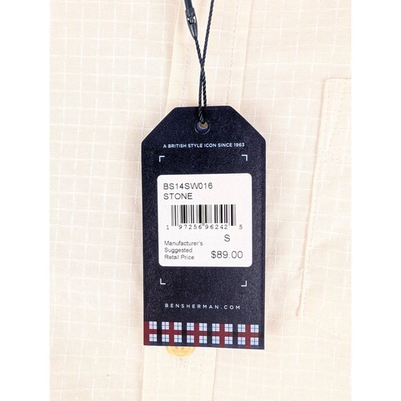 Ben Sherman Shirt Mens Small Short Sleeve Textured Slub in Stone 100% Cotton - Picture 4 of 10